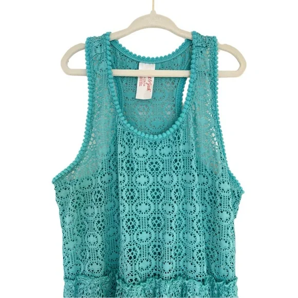 (NWOT) Cat & Jack Bathing Suit Cover Up Dress, Turquoise Lace | Girls L (10/12) - Picture 2 of 6